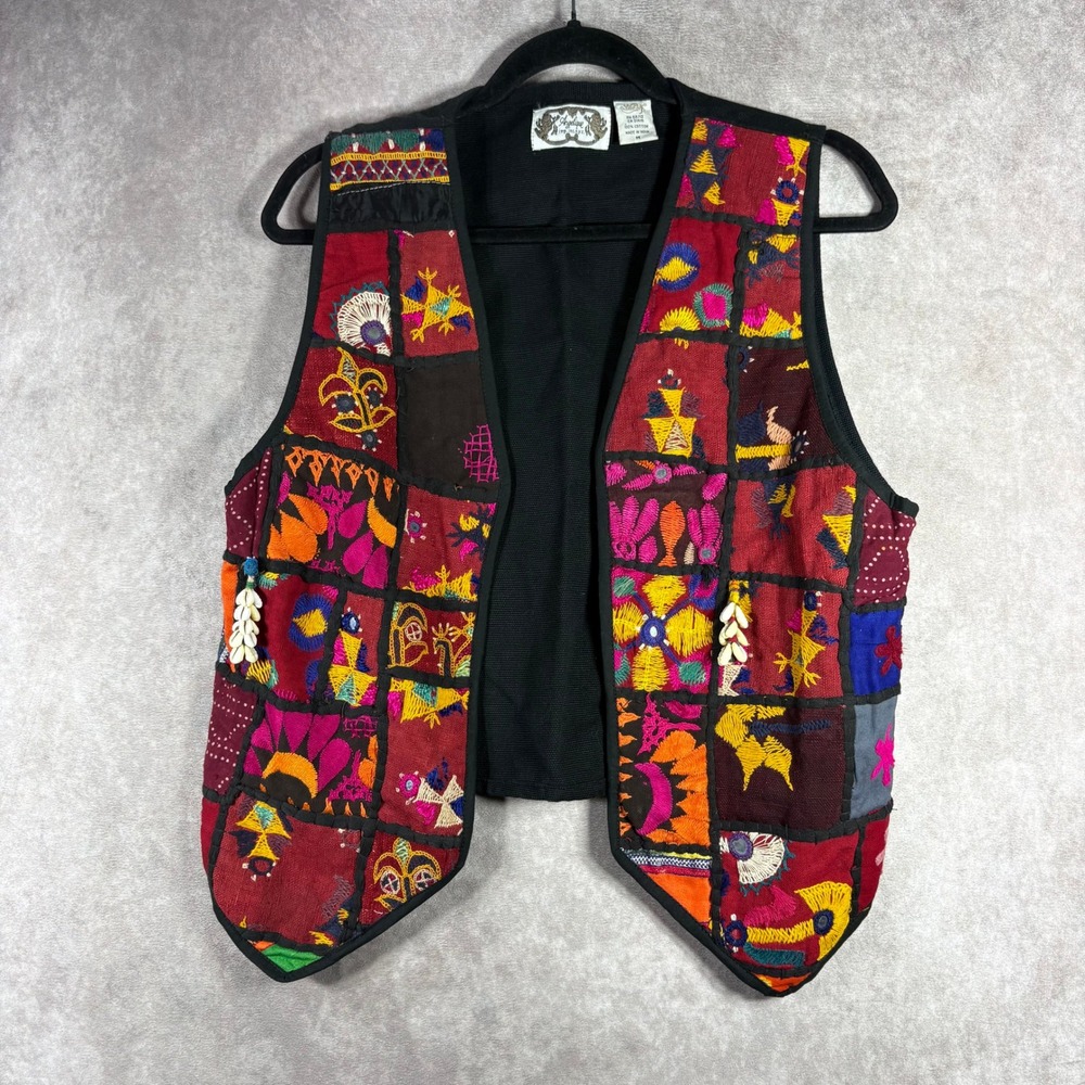 Vintage Angelique Vest Sz M Embroidered Patchwork Boho‎ Hippie Witchy Whimsigoth